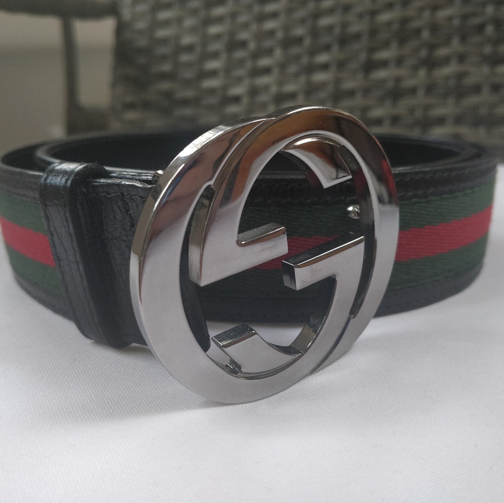 Gucci belt GG buckle black leather green/red/green